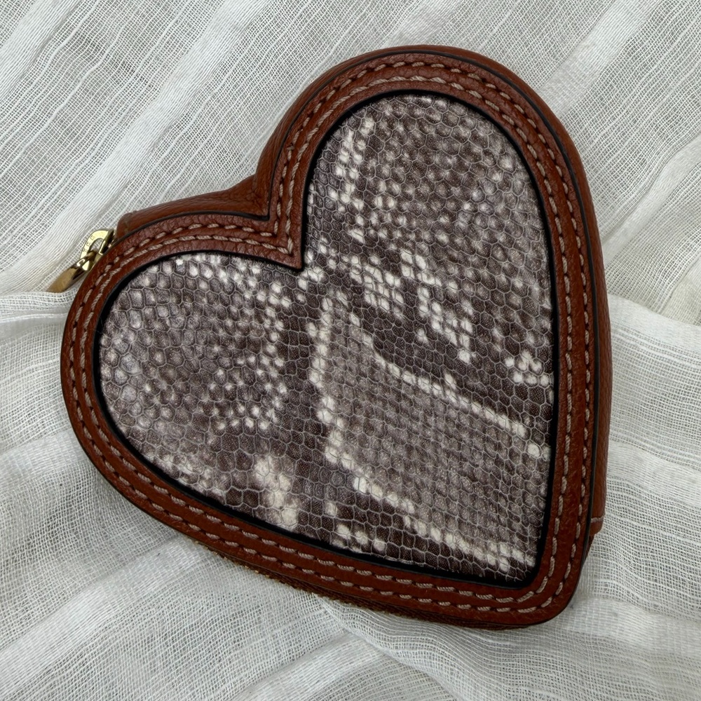 Fossil Heart Shaped Embossed Leather Coin Pouch